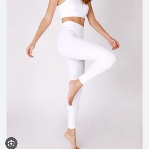 High waisted ribbed white leggings O/S